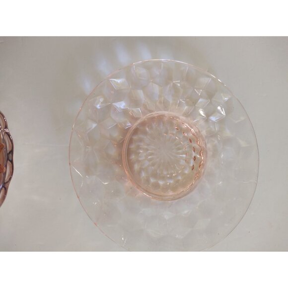 Jeannette Pink WINDSOR DIAMOND 4 1/2 Inch FRUIT BOWL & 6" Under Plate - Picture 6 of 10